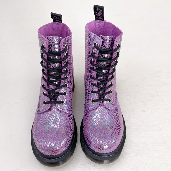 NWOB Dr. Martens Purple Metallic 1460 Pascal Snake Lace Up Boots Women's Size 5 - Picture 2 of 12
